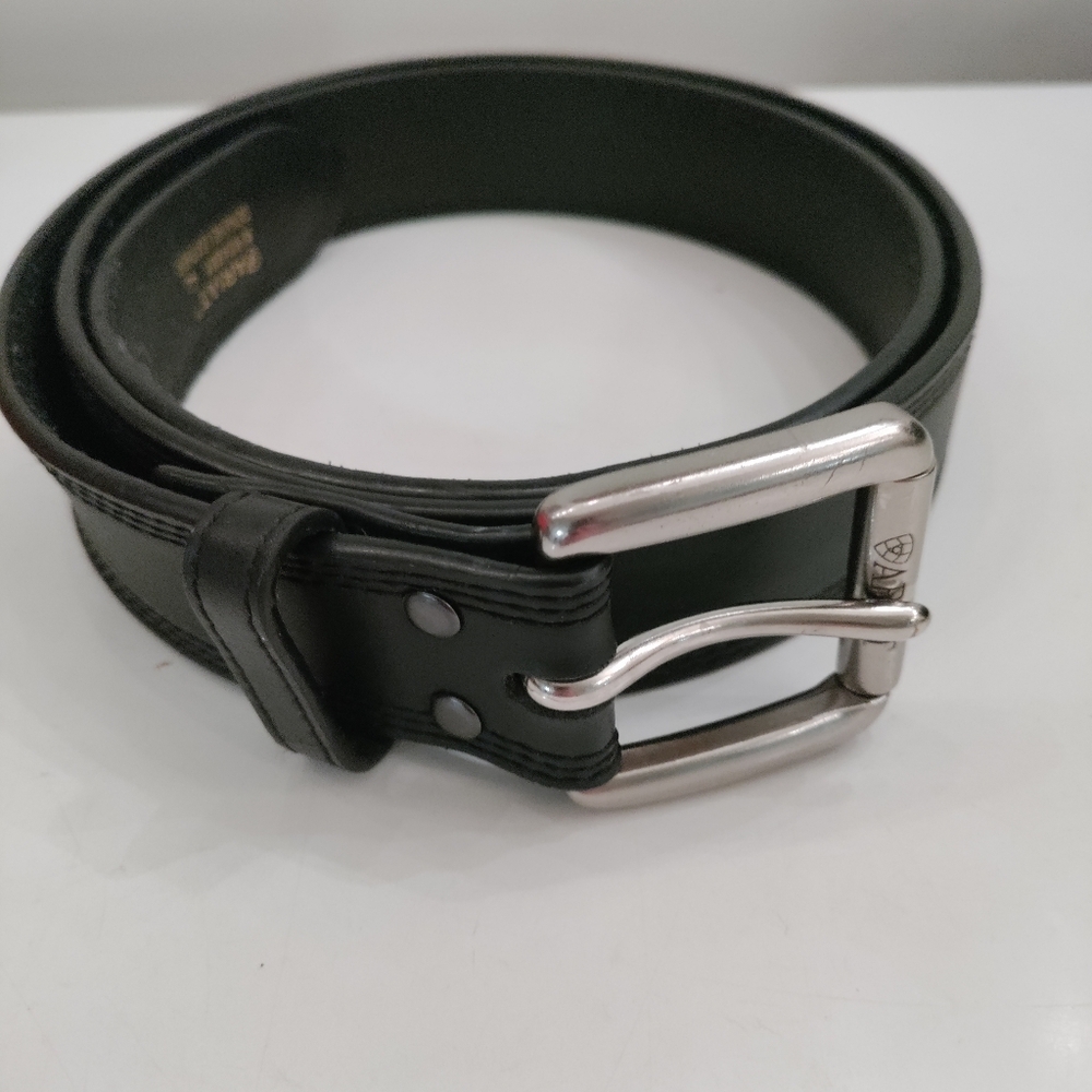 Ariat Black Leather Belt with Silver Buckle
